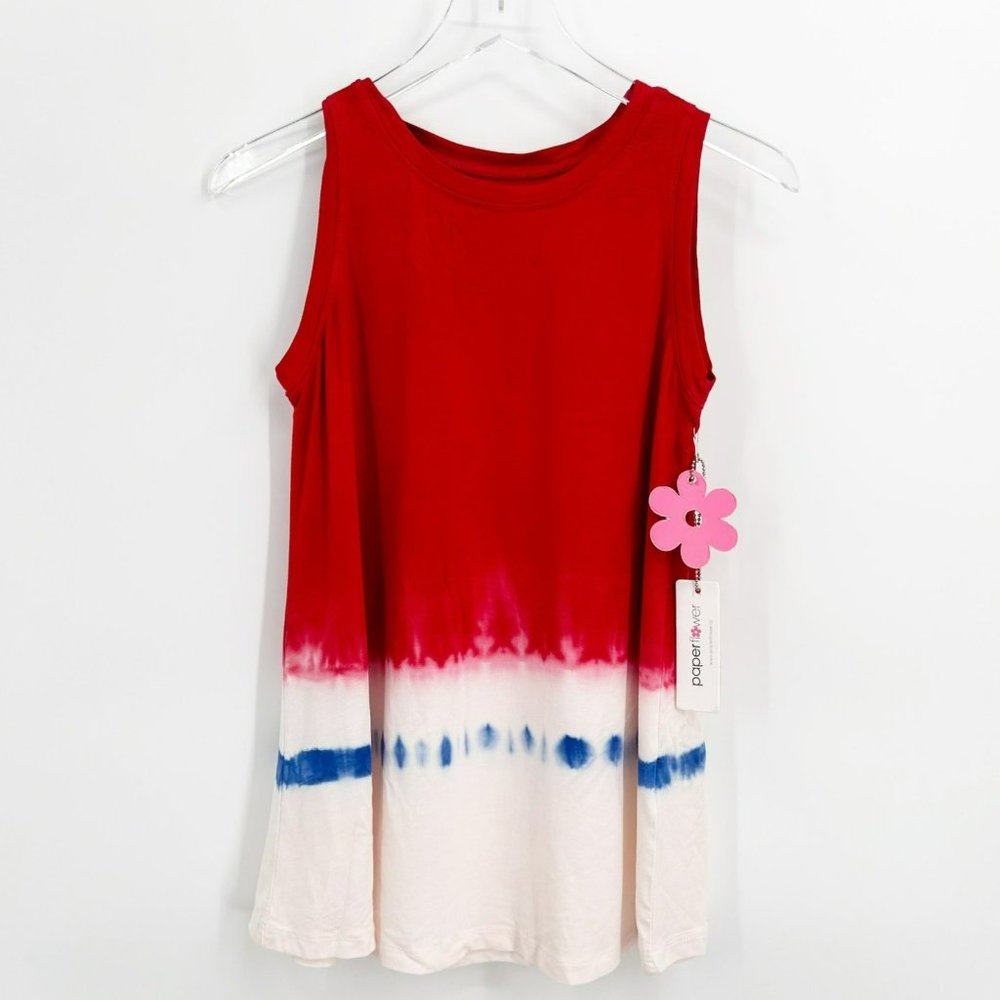 Paper Flower Tween Size M Red White & Blue Tie Dye Tank